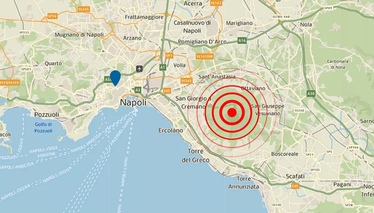 Terremoto in Campania, trema la provincia di Napoli all’alba: magnitudo 3.1 con epicentro Vesuvio