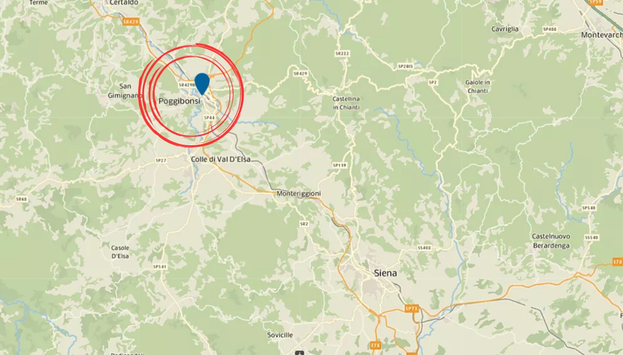 Terremoto a Poggibonsi in provincia di Siena con magnitudo 3.4, scosse avvertite fino a Firenze