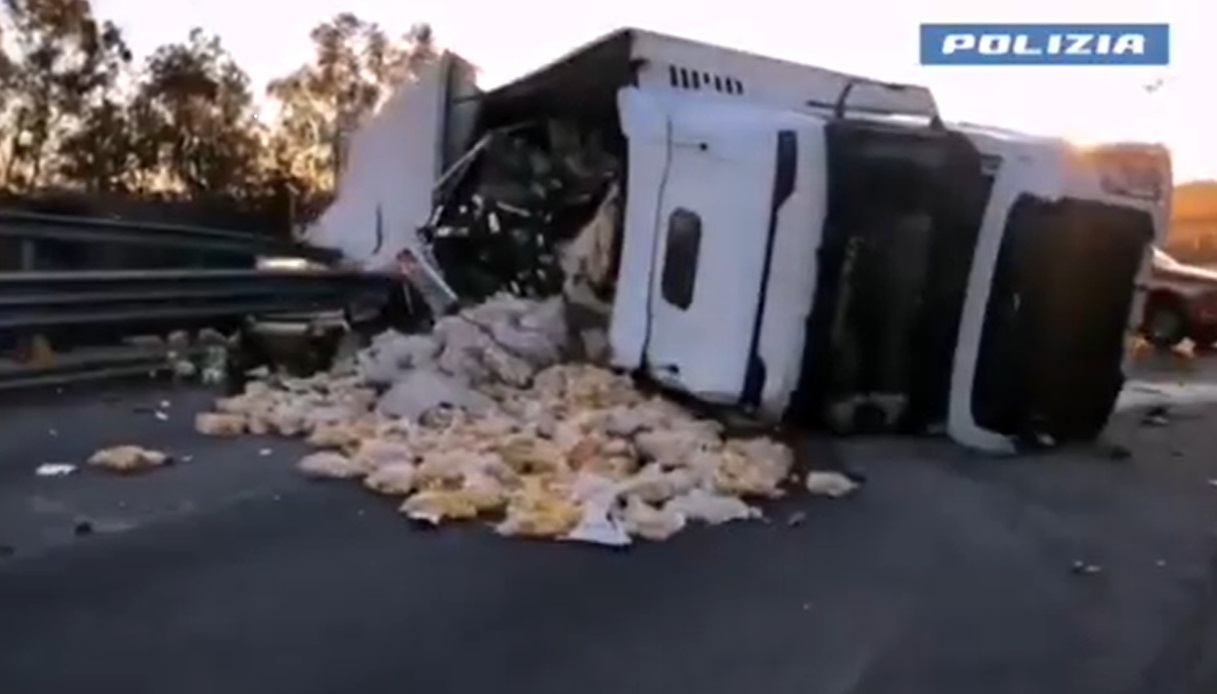 Il video del tir carico di patate ribaltatosi sull'autostrada A19 Palermo-Catania. A causa dell'incidente del camion la strada è stata chiusa