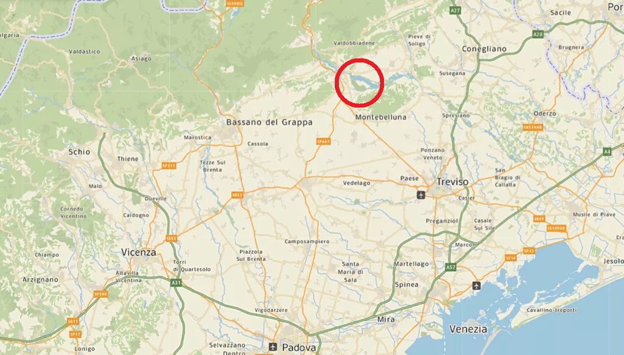 Una mappa della provincia di Treviso