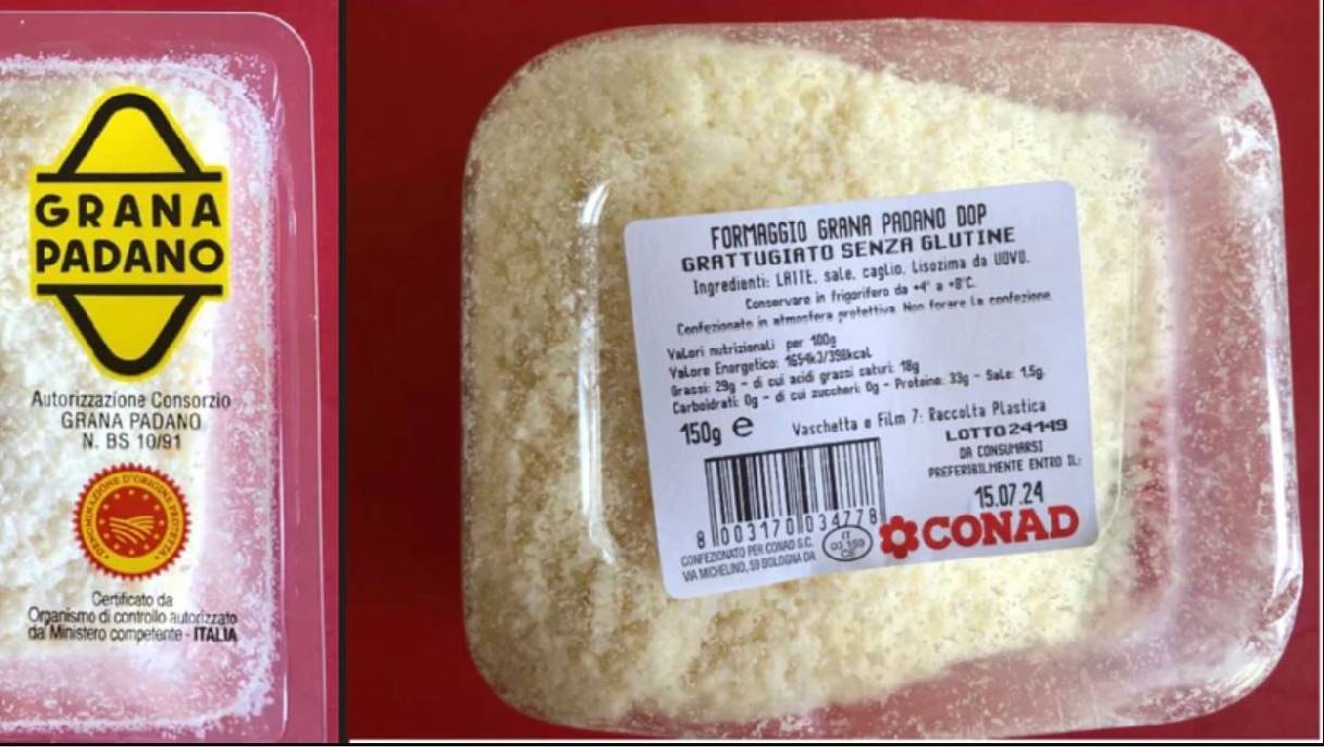 formaggio Grana Padano grattugiato ritirato supermercati Conad plastica lotto richiamato