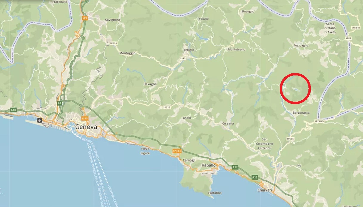 Una mappa dell'entroterra ligure