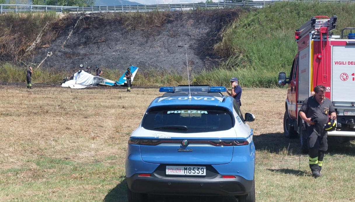 Aereo caduto a Terni, polizia sul luogo dell'incidente