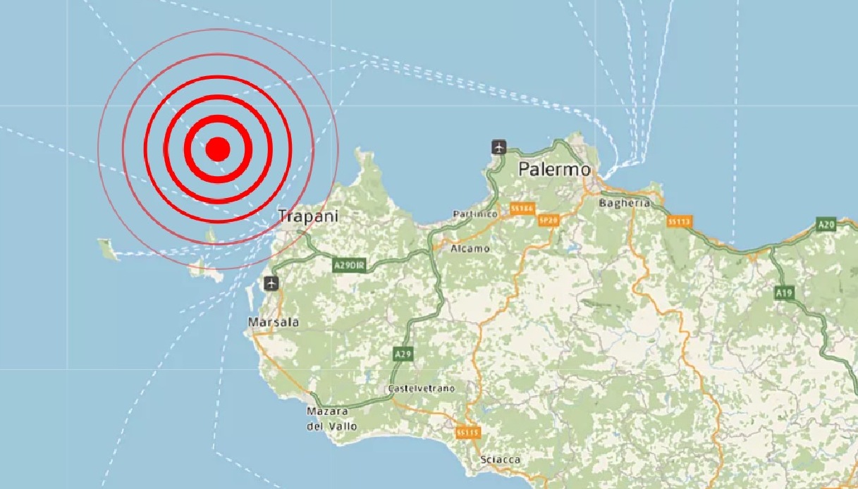 Terremoto con epicentro al largo di Trapani di magnitudo 4.1: la scossa avvertita anche a Marsala e Mazara