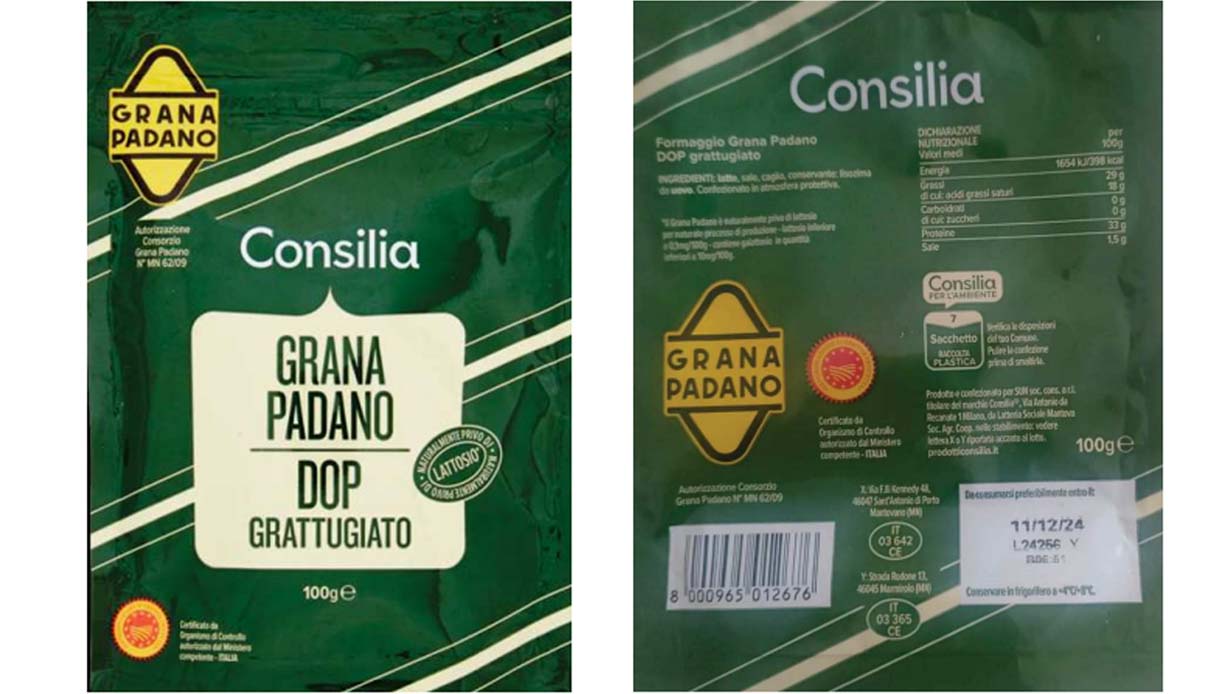 formaggio grana padano dop grattugiato ritirato metallici