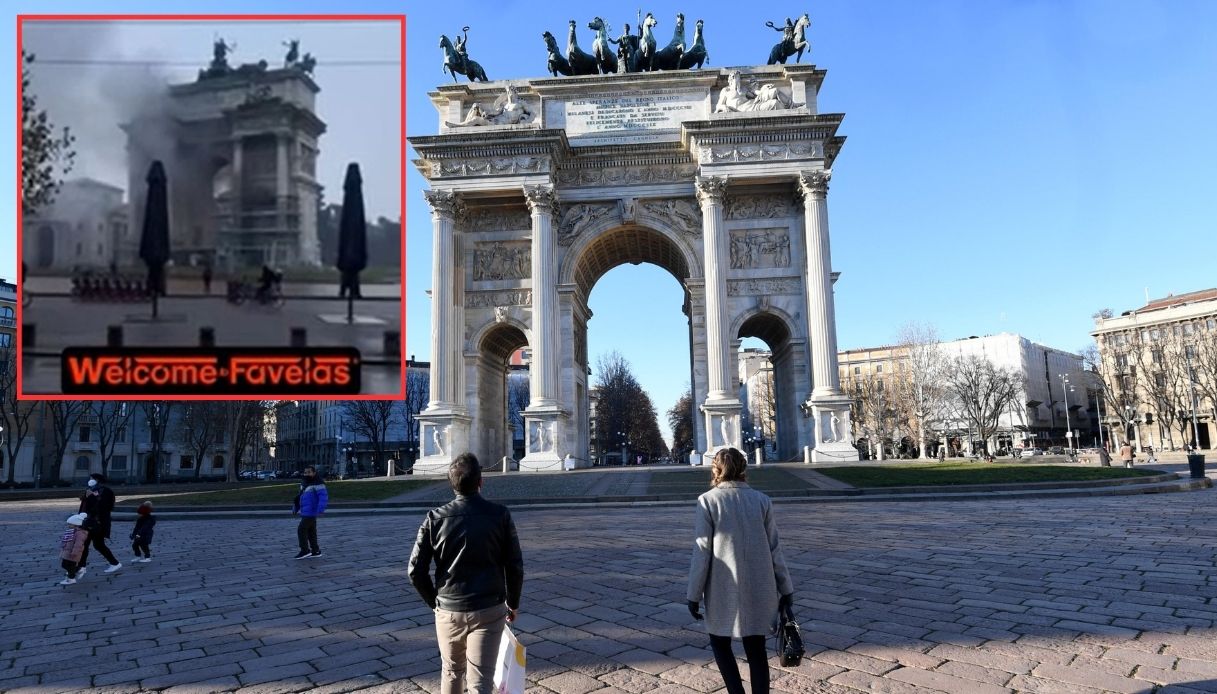 Arco della Pace di Milano, incendio distrugge i materassi dei senzatetto: monumento annerito dal fumo, video