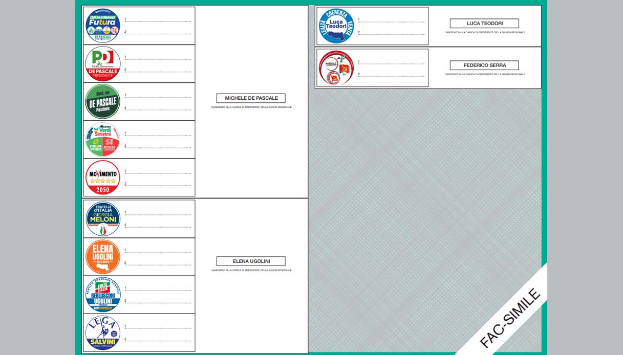 scheda elettorale fac simile elezioni regionali emilia-romagna