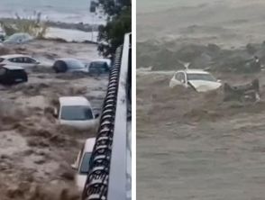 Torrente esondato a Torre Archirafi, auto trascinate via da acqua e fango: finite in mare, i video drammatici