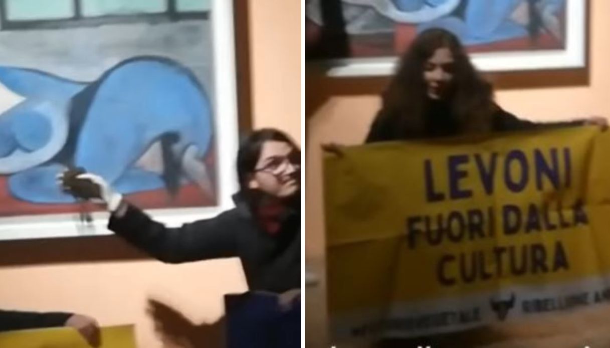 Animalisti imbrattano con il letame un quadro di Picasso a una mostra a Mantova: protesta contro Levoni