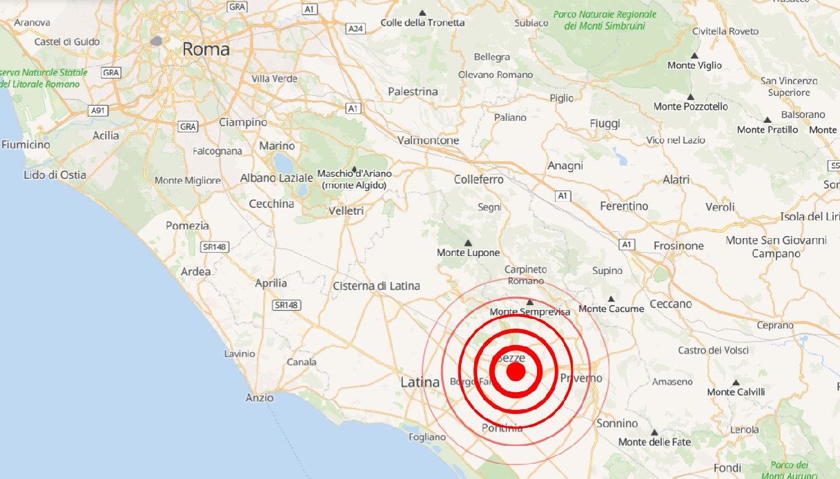 Doppia scossa di terremoto di magnitudo 2.8 e 2.5 a sud di Sezze vicino Latina: nessun danno a cose o persone