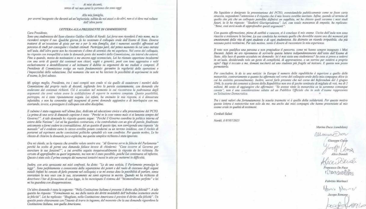 Lettera Marina Duca
