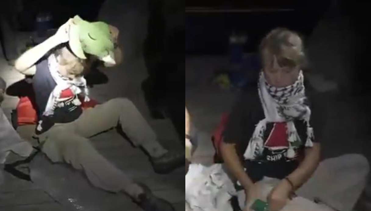 Due momenti dell'arresto di Greta Thunberg sulla Global Sumud Flotilla