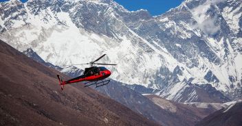 Lifeguard helicopter in Himalaya mountains in Nepal