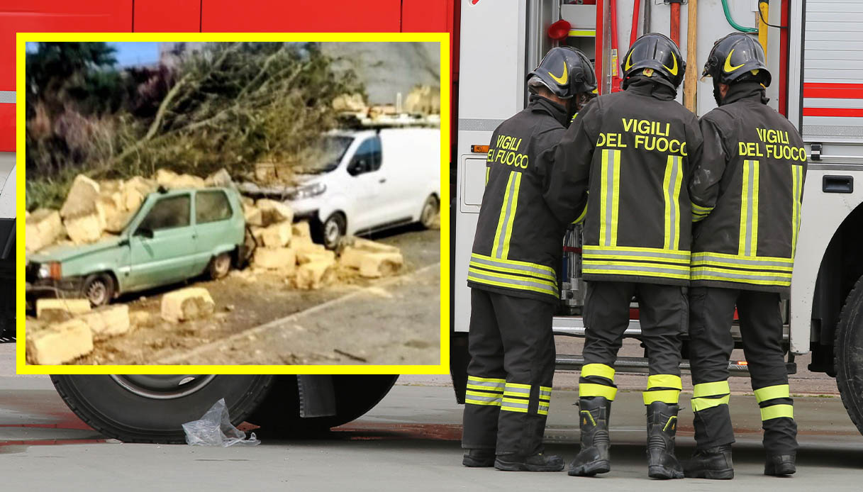 tromba d aria a mazara del vallo vicino trapani crollato un muro danni a un auto e a un furgone