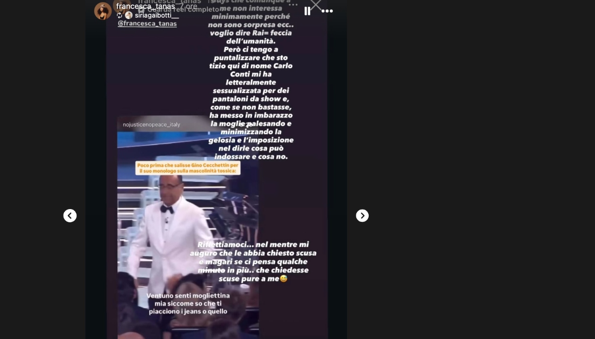 Francesca Tanas contro Carlo Conti