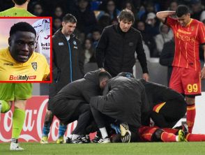 Lameck Banda si accascia per un malore durante Napoli-Lecce, Antonio Conte entra in campo e chiama i soccorsi
