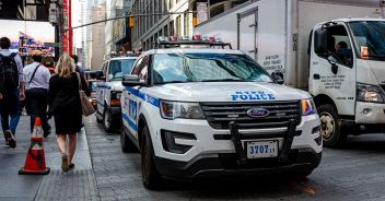 New York, USA - June 6, 2019:   NYPD Police Car Parked in Mid-Town Manhattan