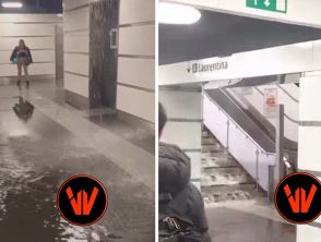 Allagata stazione Termini della Metro A di Roma, il video dell'acqua che scorre dalle scale come una cascata