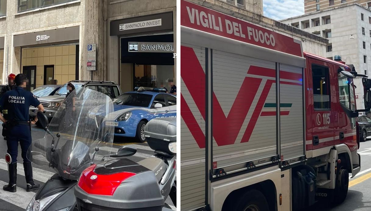 Falso allarme bomba a Genova in via Ceccardi davanti alla Sanpaolo Invest, la valigetta sospetta era vuota