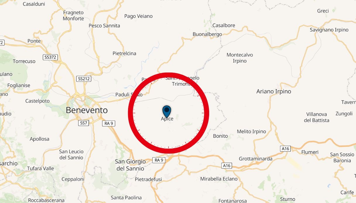 Terremoto vicino Benevento ad Apice con scossa di magnitudo 3,3, paura e persone in strada all'alba