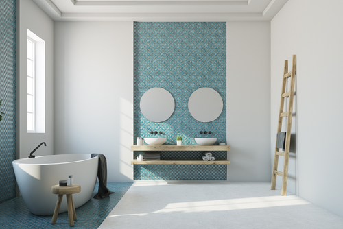 Parete con specchio circolare