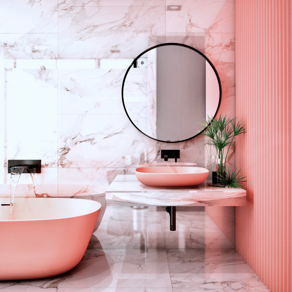 bagno realizzato con marmo rosa del portogallo