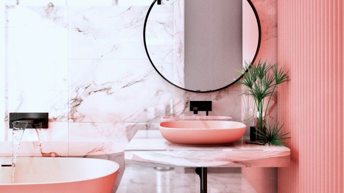 bagno realizzato con marmo rosa del portogallo