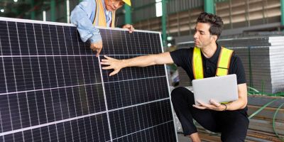 esperti controllano pannello fotovoltaico rovinato dalla sabbia