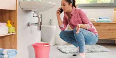 durante un temporale l'acqua risale dai sanitari e una donna preoccupata chiama l'idraulico