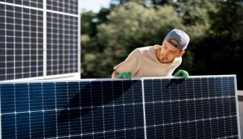 tecnico che installa pannello fotovoltaico, nel 2025 è sempre più conveniente l'energia rinnovabile