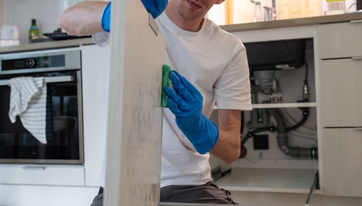 persona pulisce anche della cucina