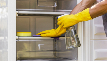 donna che pulisce frigorifero