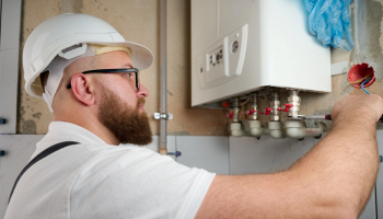 tecnico che installa la caldaia