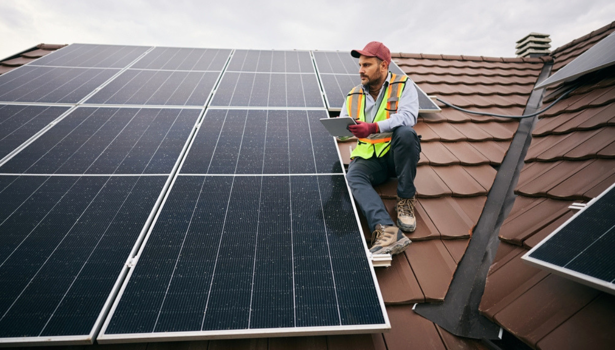 tecnico che installa fotovoltaico