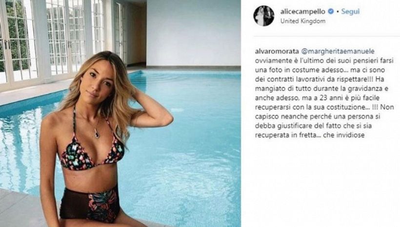 Alice neo mamma in bikini: Morata difende la moglie dagli haters