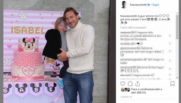 Francesco Totti: tenera dedica a Isabel per il terzo compleanno Francesco Totti: tenera dedica a Isabel per il terzo compleanno