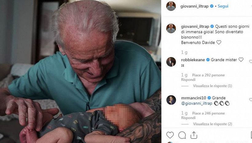 Giovanni Trapattoni diventa bisnonno e pubblica foto su Instagram