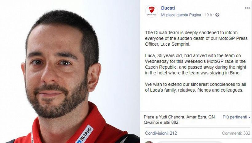 Ducati in lutto: Luca Semprini trovato morto nella sua camera