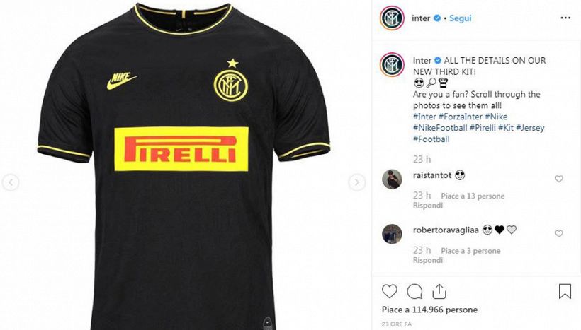 Inter, ecco la terza maglia: nera con inserti gialli e nostalgia