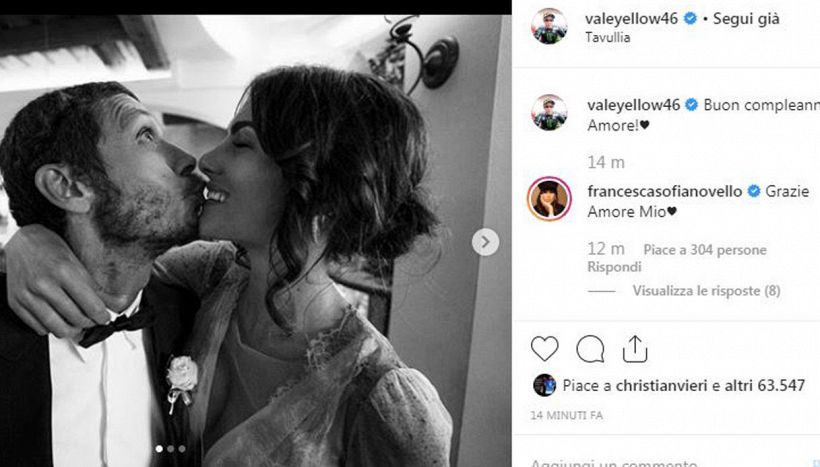 Valentino Rossi, dedica-proposta su Instagram alla sua Francesca