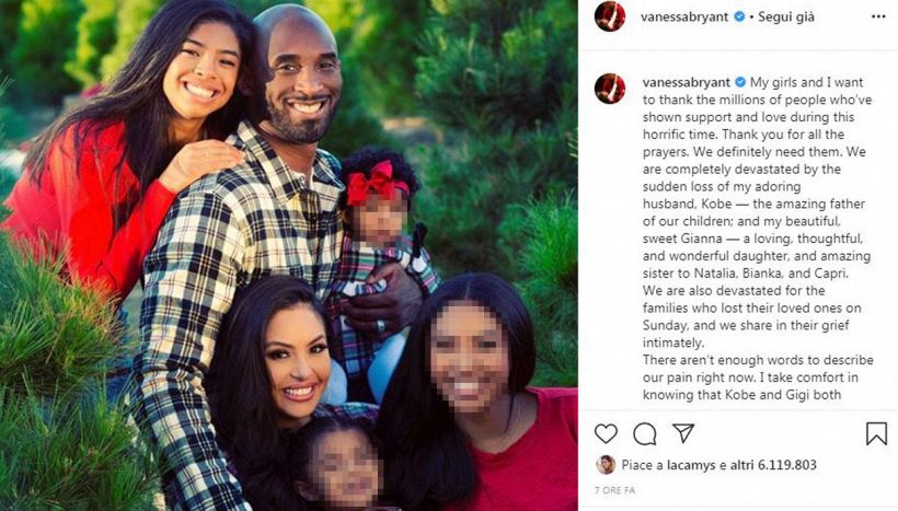 Kobe Bryant, lo straziante messaggio della moglie Vanessa