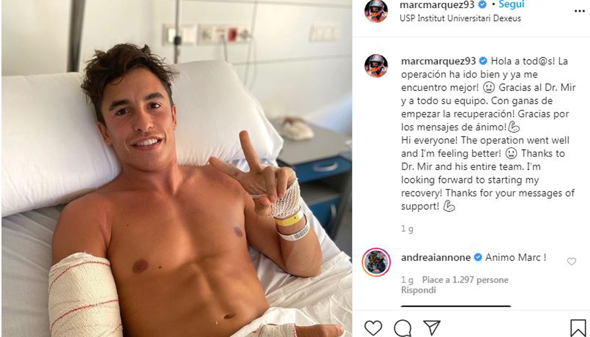 MotoGp, Marc Marquez pubblica foto dall'ospedale: le reazioni
