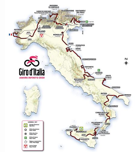La mappa completa del Giro d'Italia 2020: tutto il percorso