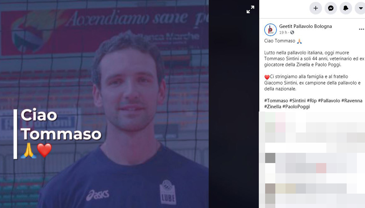 Volley: il ricordo di Tommaso Sintini sui social