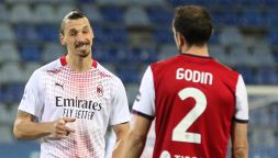 Cagliari-Milan: lite in campo tra Ibra e Godin; manca un rigore