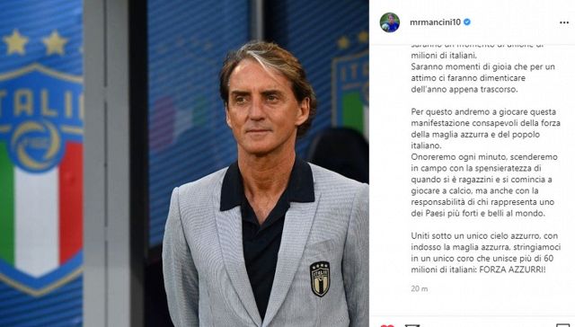 Roberto Mancini emoziona con una lettera alla vigilia di Euro2020