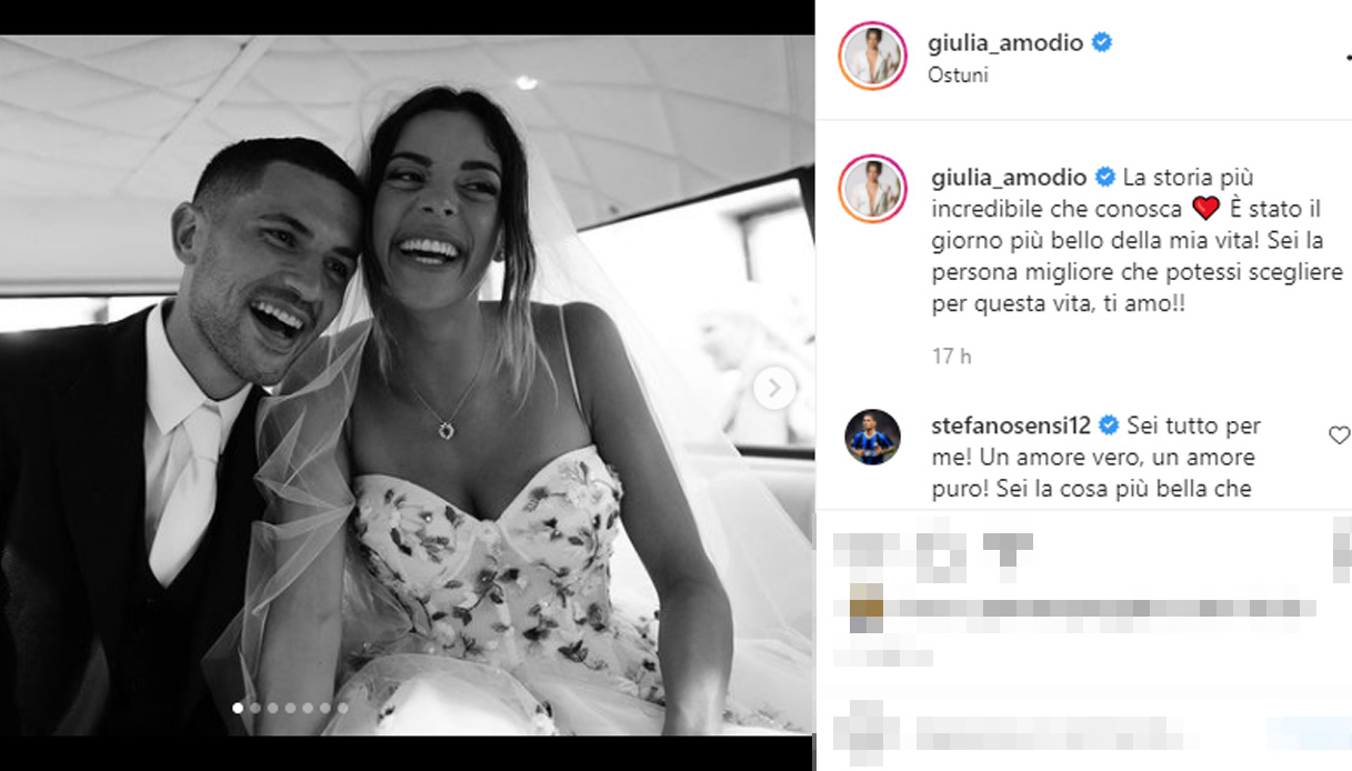 Stefano Sensi sposa Giulia Amodio: 300 invitati, folla in strada