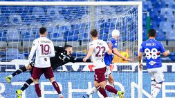 Sampdoria-Torino, Praet segna il 2-1: la palle esce da un buco nella rete