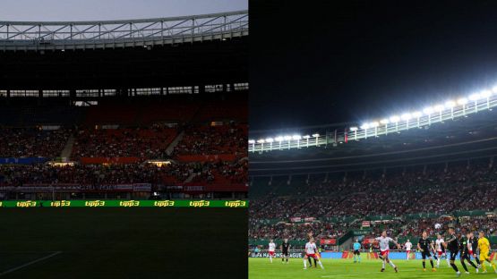 Austria-Danimarca a lume di candela: blackout e stadio al buio, le foto