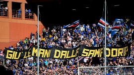 Sampdoria, la squadra si unisce alla contestazione della Curva. La gallery